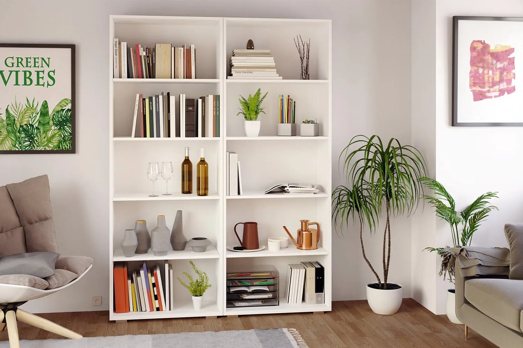 Casaria® Könyvespolc 190 cm fehér - 5 rekesz