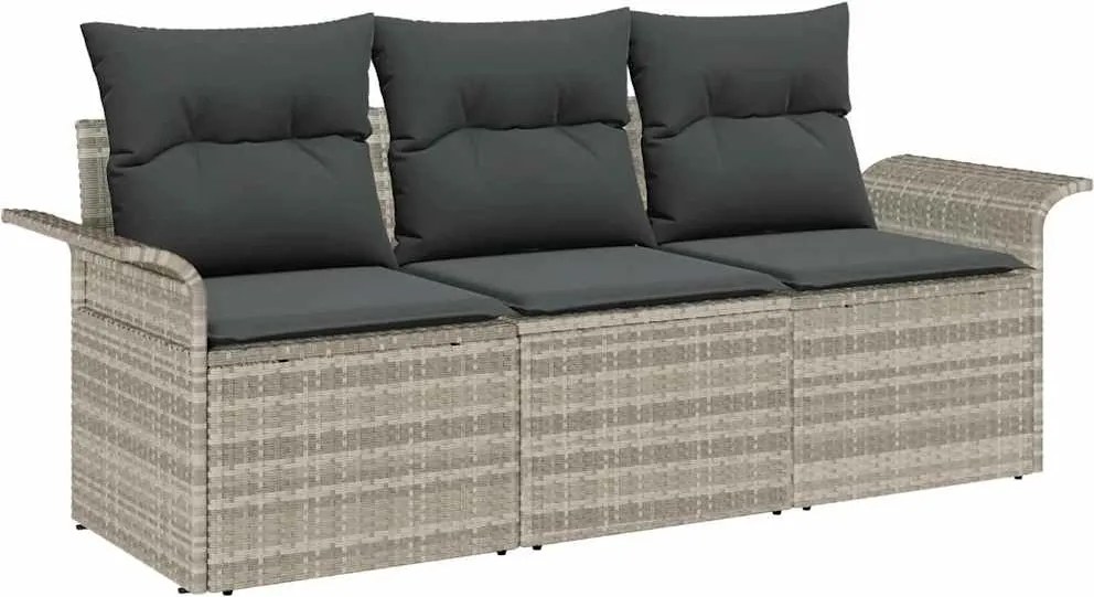vidaXL Kerti Kanapé Szett párnával 3 pcs Világosszürke Poli rattan
