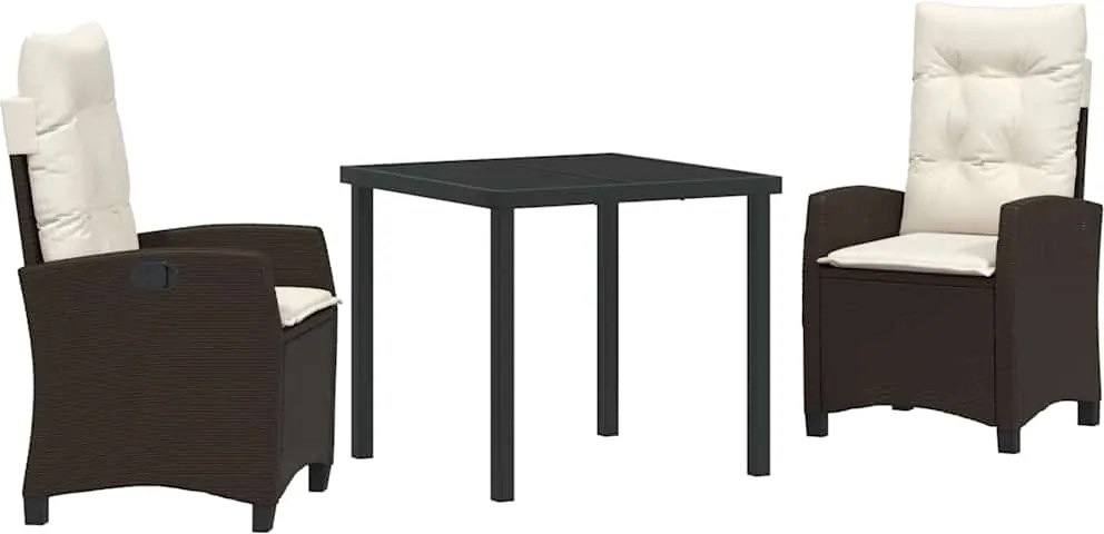 vidaXL Kert étkező szett párnával 3 pcs Barna polirattan