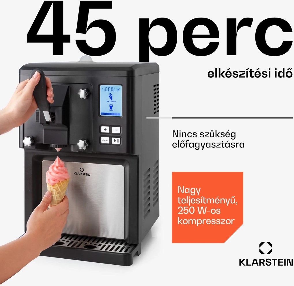 Klarstein Sweet Sundae fagylaltkészítő kompresszoros 1,5l rozsdamentes acél fekete