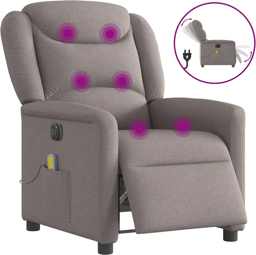 vidaXL tópszínű szövet elektromos dönthető masszázsfotel
