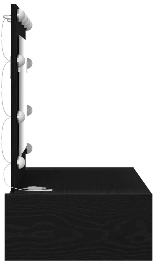 vidaXL Öltözködőasztal tükör lámpákkal Fekete 83 x 40 x 70 cm Faanyag