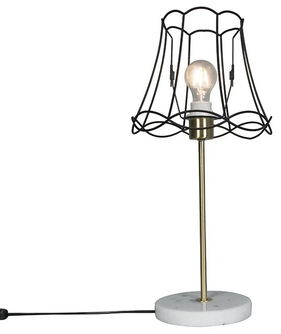 Retro asztali lámpa sárgarézzel és Granny Frame fekete kerettel 25 cm - Kaso