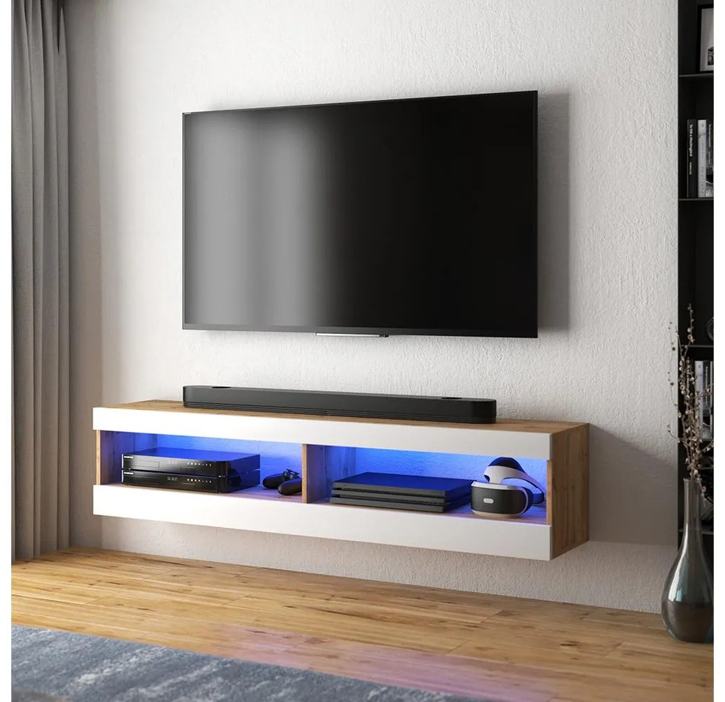 Tv szekrény/asztal Violett 100 (világítással) (lancester tölgy + fehér). 1098639