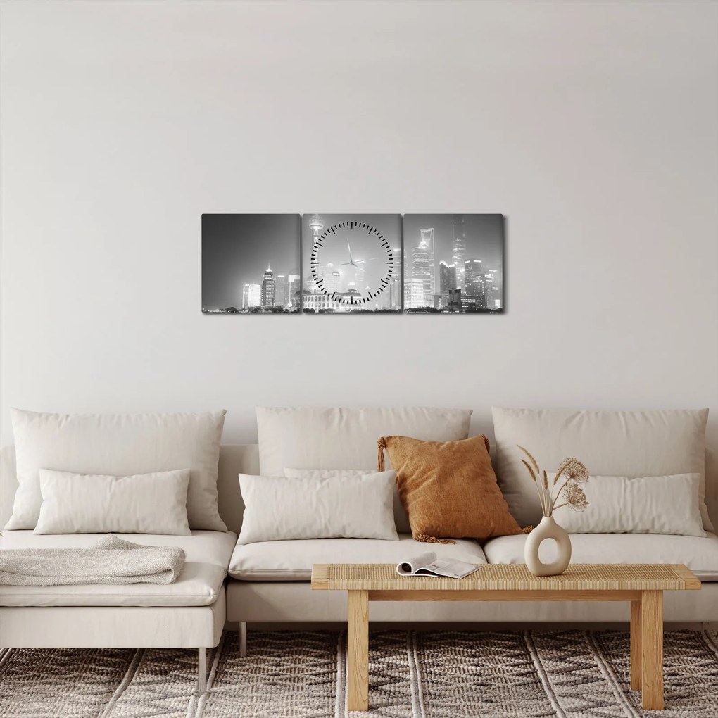 Modern felhőkarcolók képe (órával) (90x30 cm)