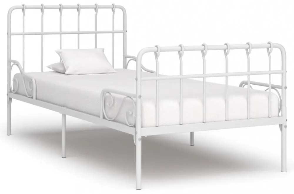 fehér fém ágykeret lécezett ágyráccsal 90 x 200 cm