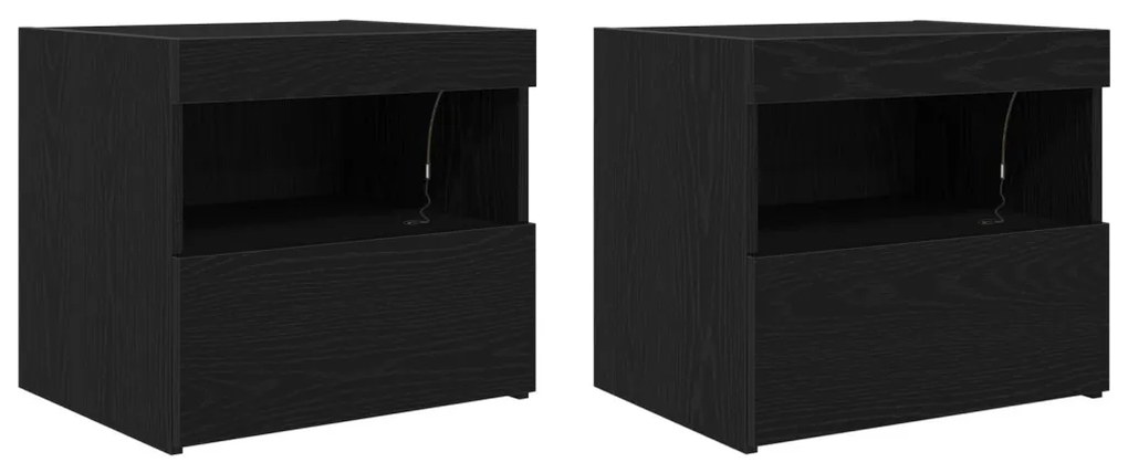 LED világítással felszerelt éjjeli szekrények 2 db Fekete tölgy 50x40x45 cm
