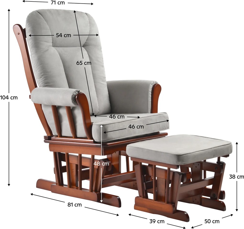 Hintaszék lábtartóval, dió/szürke, SAFORD