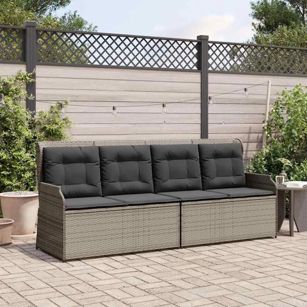 Szürke polyrattan dönthető kerti pad párnával