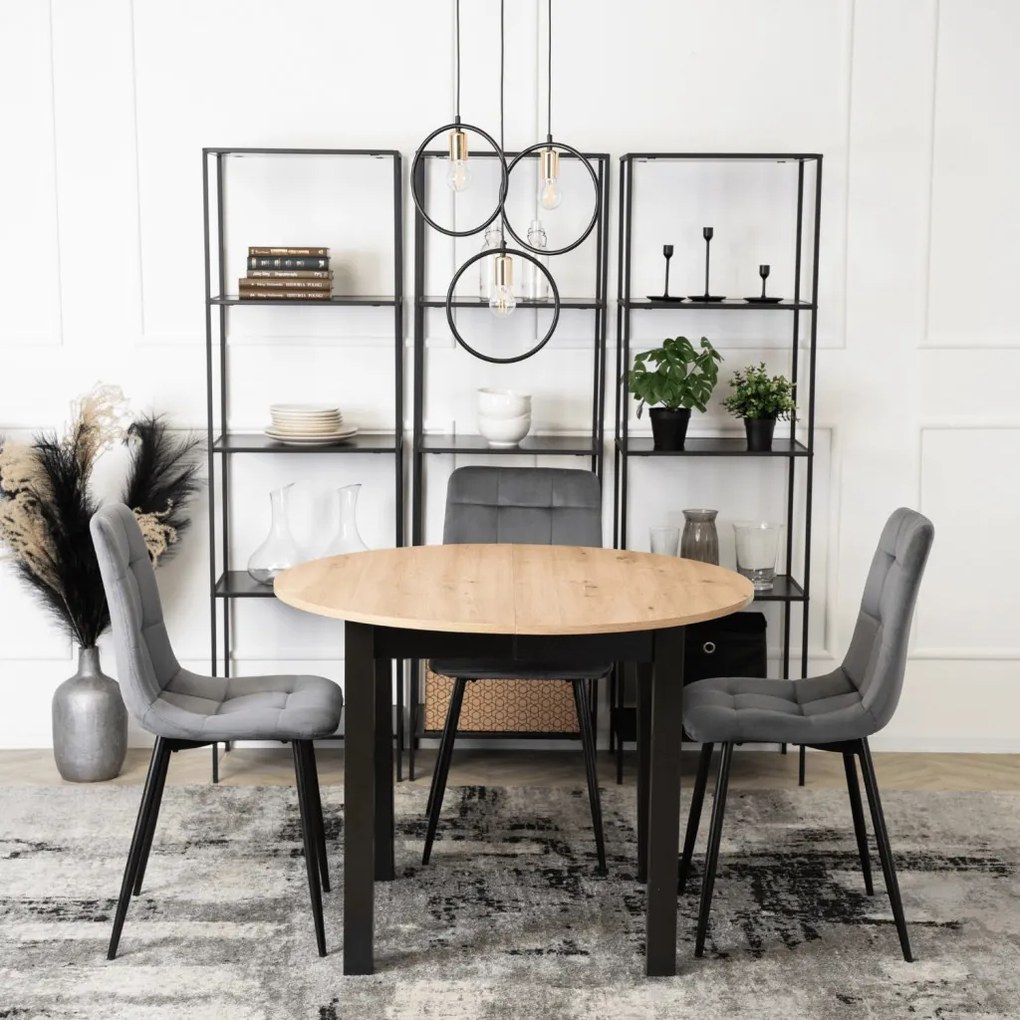 Bővíthető étkezőasztal 102–142 cm Riviera tölgy / fekete színkombinációban – HARRY