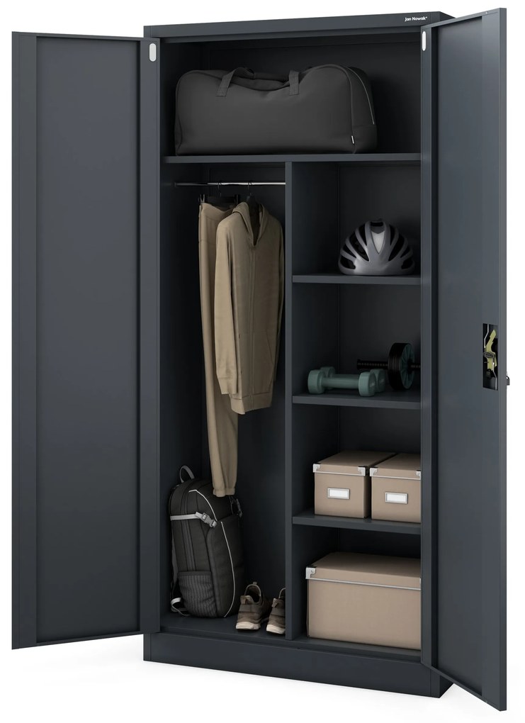 Fém öltözőszekrény DAWID, 900 x 1850 x 450 mm, antracit
