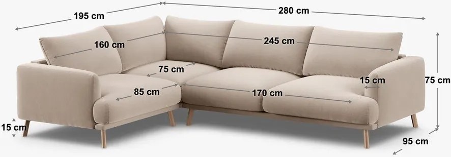 Terrakotta színű bársony sarokkanapé (bal oldali-L alakú) Naomi – Micadoni