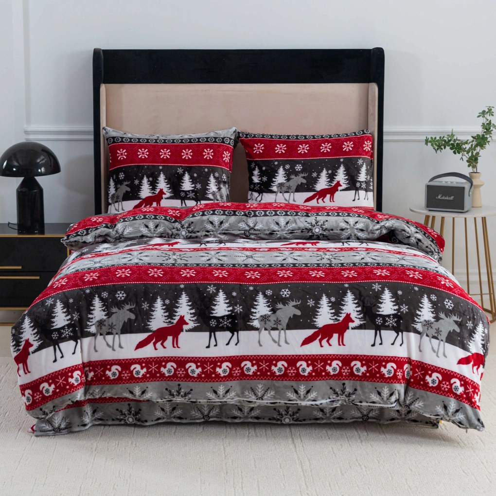 SNOWY FOREST szürke mikroplüss ágyneműhuzat Ágyneműhuzat mérete: 2 db 70 x 90 cm | 200 x 220 cm