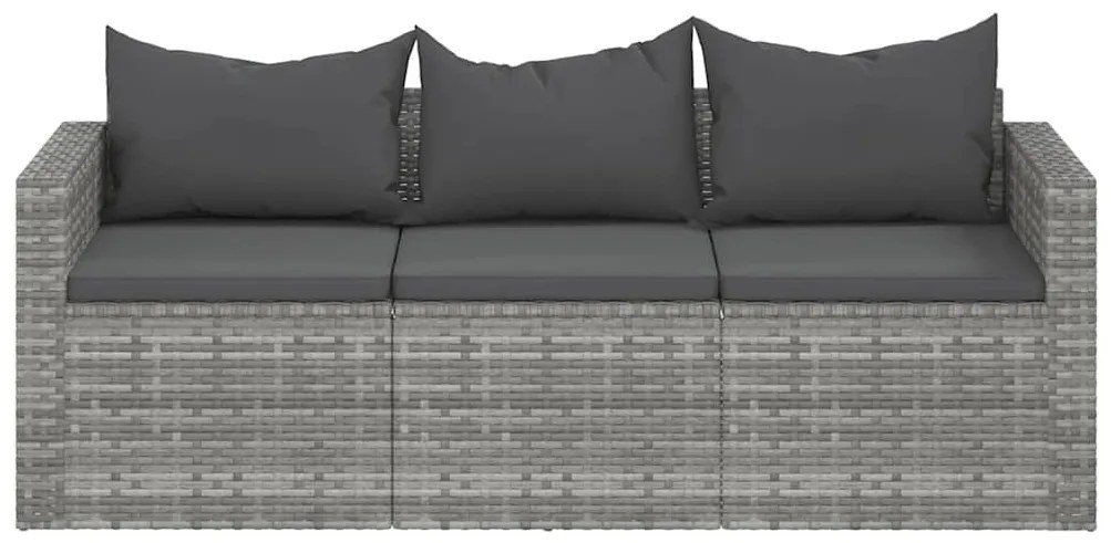 3 személyes szürke polyrattan kerti kanapé párnával
