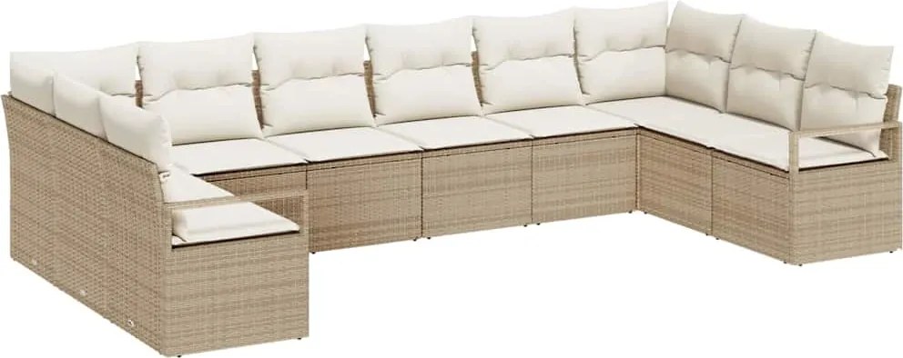 vidaXL Kerti Kanapé Szett párnával 10 pcs Beige és Fehér polirattan