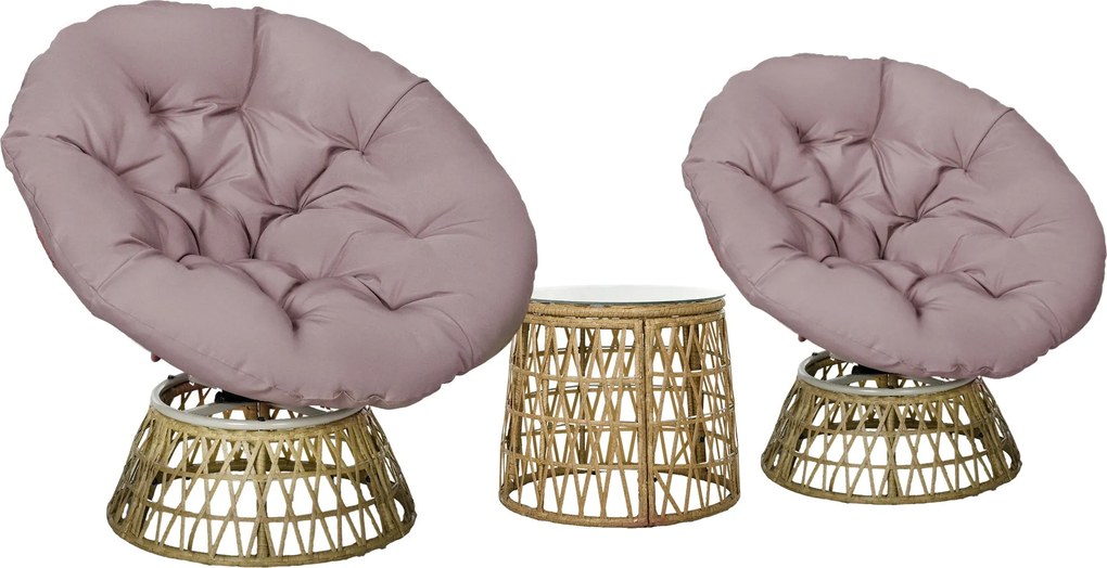 Outsunny 3 részes Kerti Bútor Szett, Bistro Szett Coffee Asztallal, 2 Székkel, Párnákkal ellátott Kerti Ülőgarnitúra, Terasz Bútor Sárga | Aosom