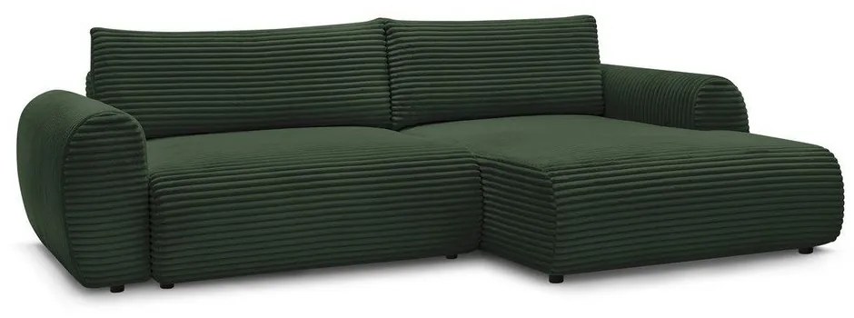 Sötétzöld kordbársony kinyitható sarokkanapé (jobb oldali) Lucien – Bobochic Paris