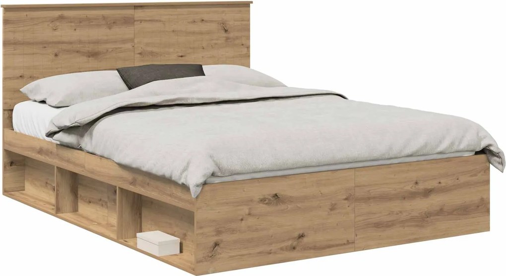 vidaXL Ágykeret fejtámlával Művészi tölgy 150 x 200 cm Tömör fenyőfa