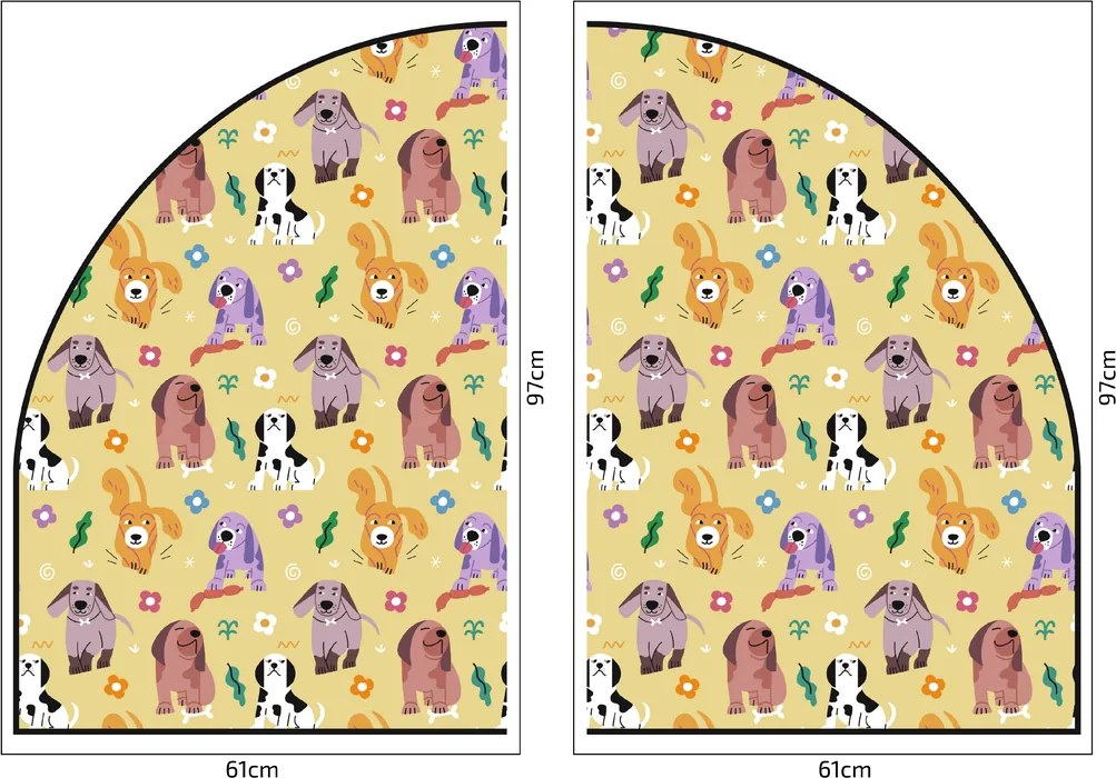 PIPPER. Védő textil falmatrica – Ív – Színes kutyák Méret: 83x60cm, Indíték: névvel