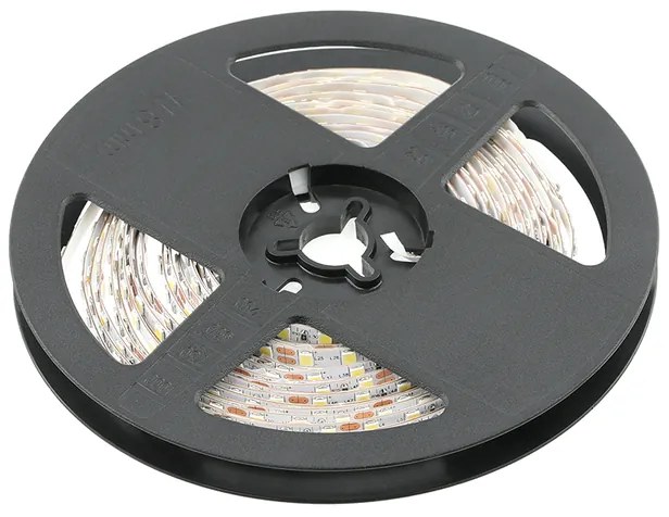 LED szalag 2835, 300 LED/5 fm, meleg fehér, 6W/fm, 33W/5fm , 8mm , 5fm/tekercs, 12V, IP65, 700lm/m