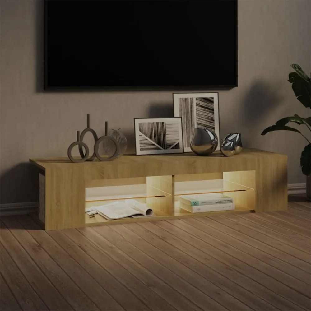 sonoma tölgy színű TV-szekrény LED-lámpákkal 135 x 39 x 30 cm