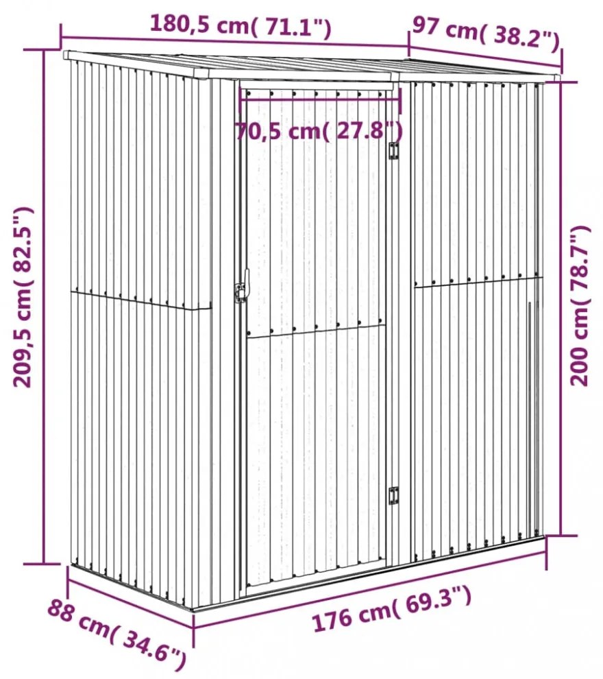 zöld horganyzott acél kerti fészer 180,5 x 97 x 209,5 cm