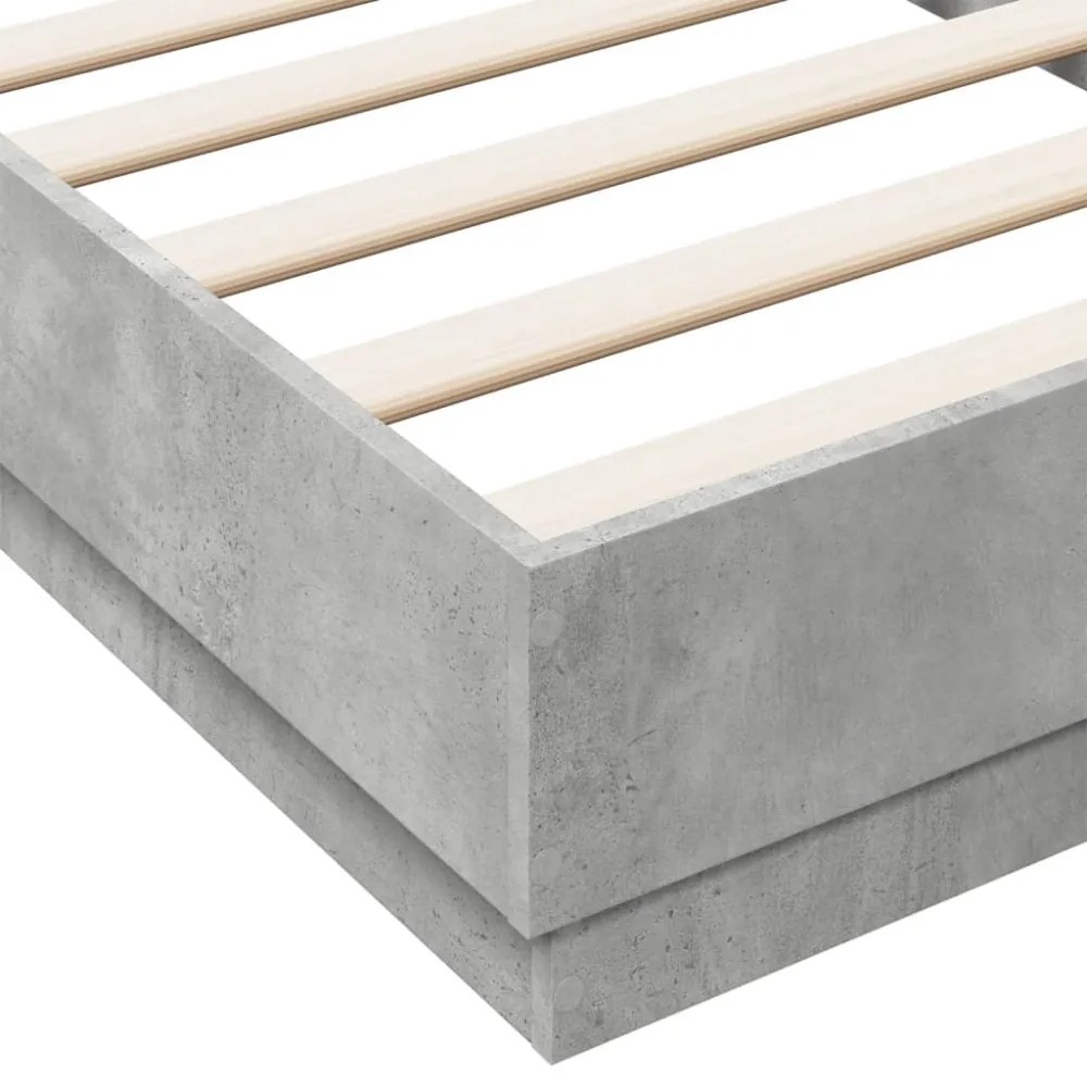 betonszürke ágykeret LED-világítással 75x190 cm