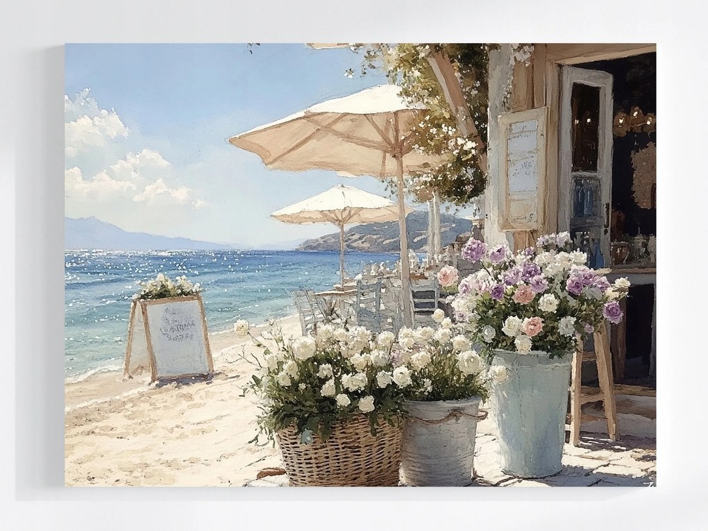 Vászonkép Canvas Tájkép Nyár Tenger Tengerpart Bár Kávézó Nap 100x75