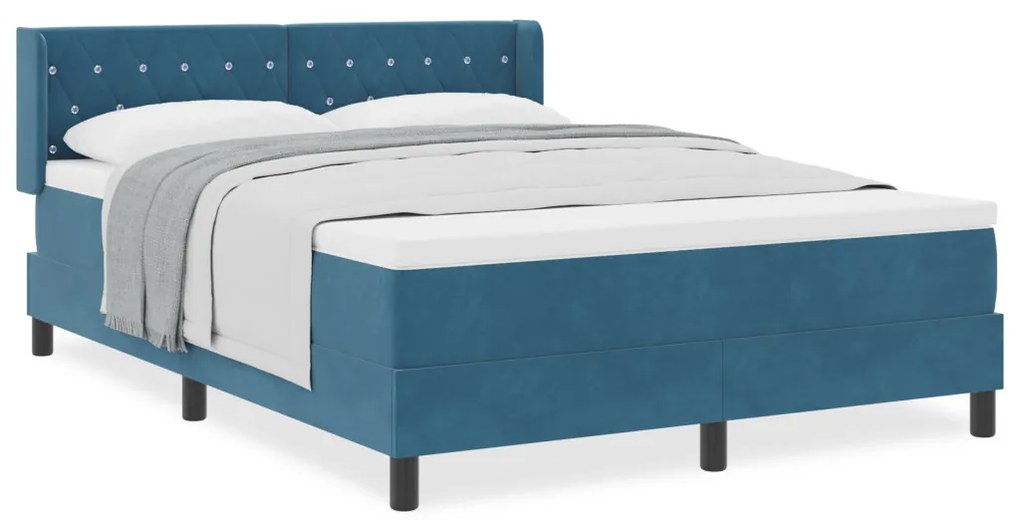 Boxspring Ágy Matrac Sötétkék 160x200 cm Bársony
