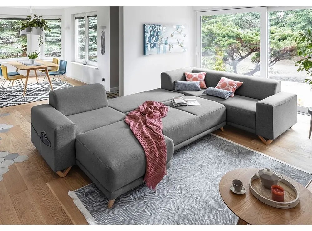 Szürke kinyitható-tárolóhelyes sarokkanapé (jobb oldali-U alakú) Classy Sophie – Miuform