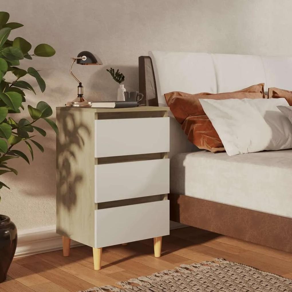 vidaXL 805897  Bed Cabinet & Solid Wood Legs White and Sonoma Oak...