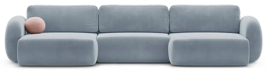 Szürkéskék bársony kinyitható-tárolóhelyes (U alakú) sarokkanapé Tonale – Cosmopolitan Design