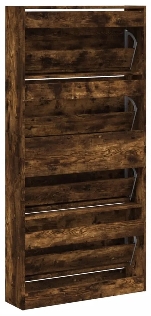 füstös tölgy cipőszekrény 4 kihajtható fiókkal 80x21x163,5 cm