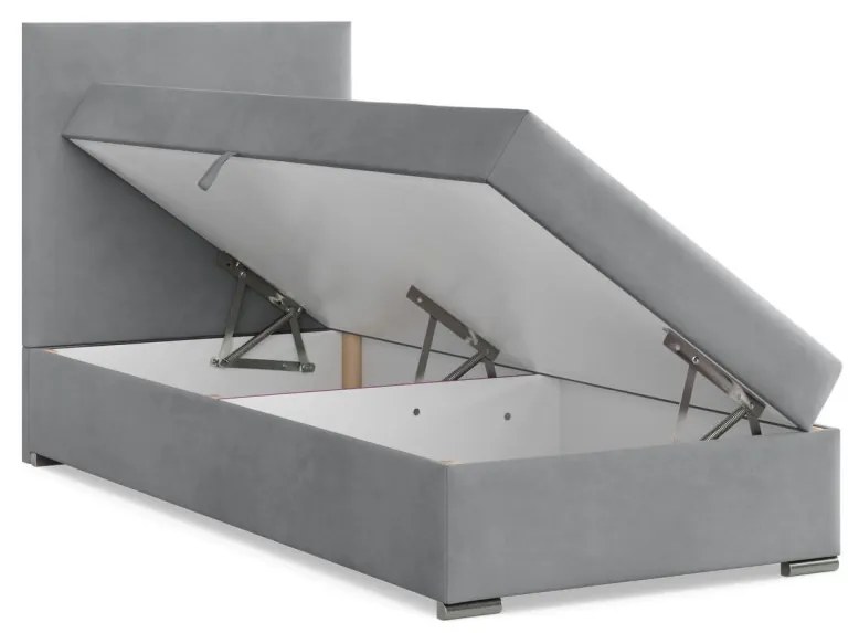 Agen egyszemélyes ágy, bársony, ágyneműtartóval, szürke