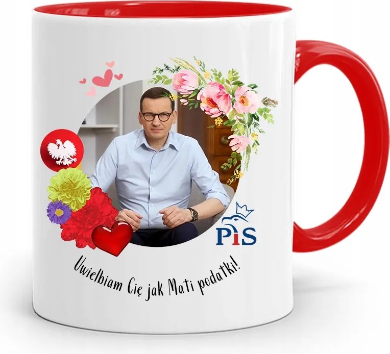 Piros Politikus Bögre Mateusz Morawiecki Miniszterelnök fényképes nyomtatással