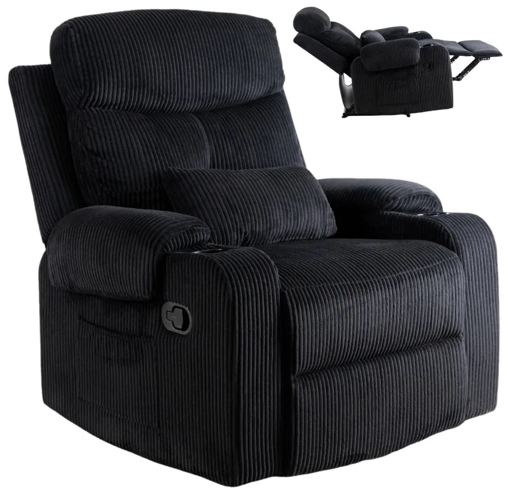 TV és Relaxfotel Fekete Kordbársony Szövettel. TORRES