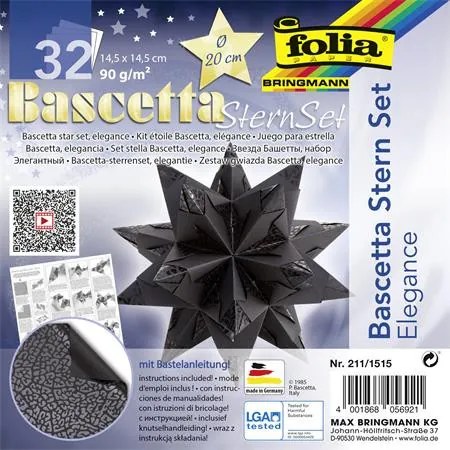Bascetta csillag készlet, 14,5x14,5 cm, 90 g, 32 lap, FOLIA, fekete-vadvilág (FL2111515)
