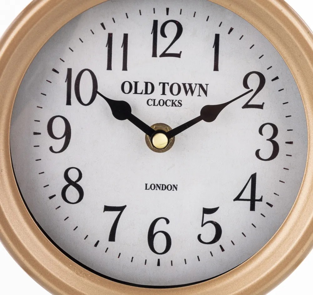 Old Town Clocks aranysárga vastag fémkeretes kerek kvarc asztali óra arab számokkal 22x22x10cm