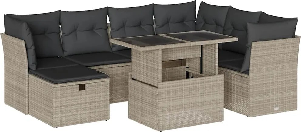 vidaXL 8 részes világosszürke polyrattan kerti ülőgarnitúra párnával