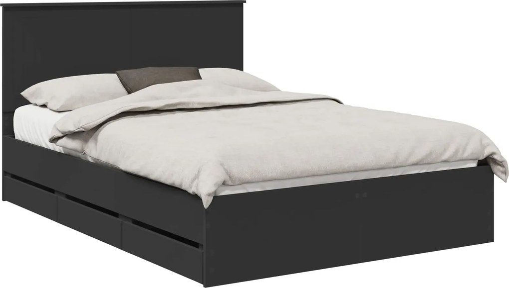 vidaXL Ágykeret fiókkal fejtámlával Fekete 135 x 190 cm Mérnöki Fa