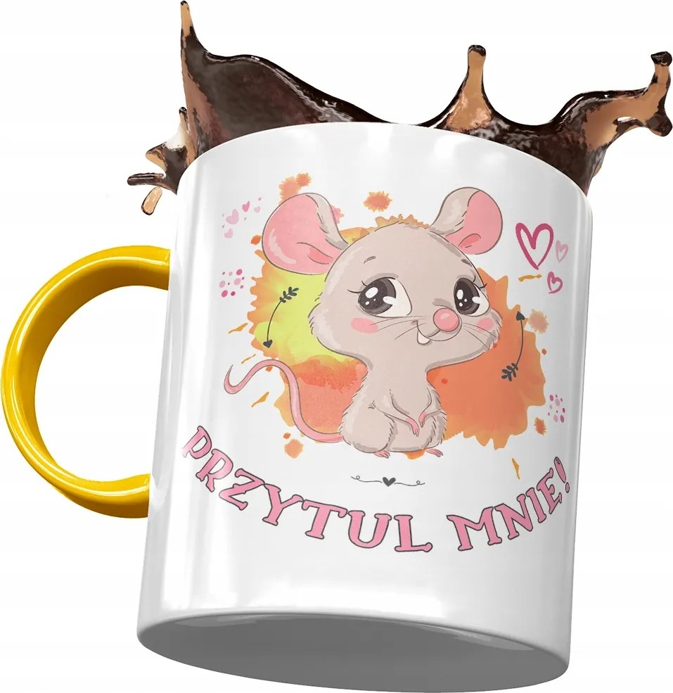 Sárga bögre egérrel Aranyos Ajándék Nyomtatott Fotóval