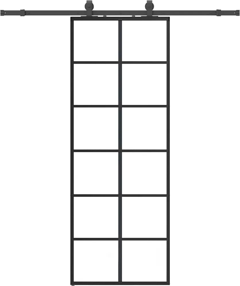 vidaXL fekete ESG üveg tolóajtó fémszerelvény-szettel 76x205 cm
