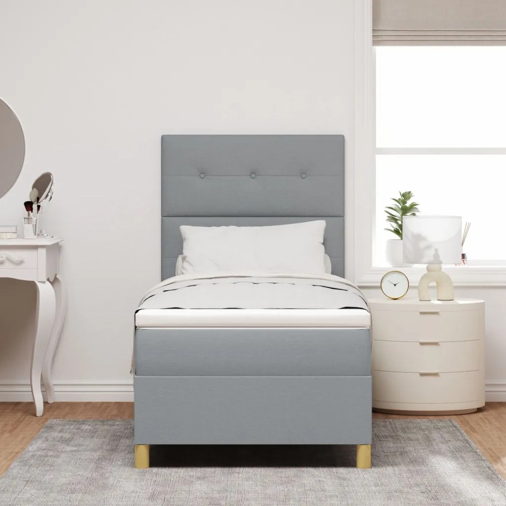 Boxspring ágy matraccal Világosszürke 90x200 cm Szövet
