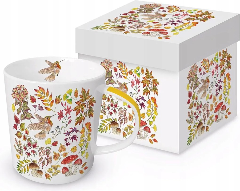 Nagy Porcelán Bögre Őszi szerelem Autumn Love Kolibri, levelek és gombák