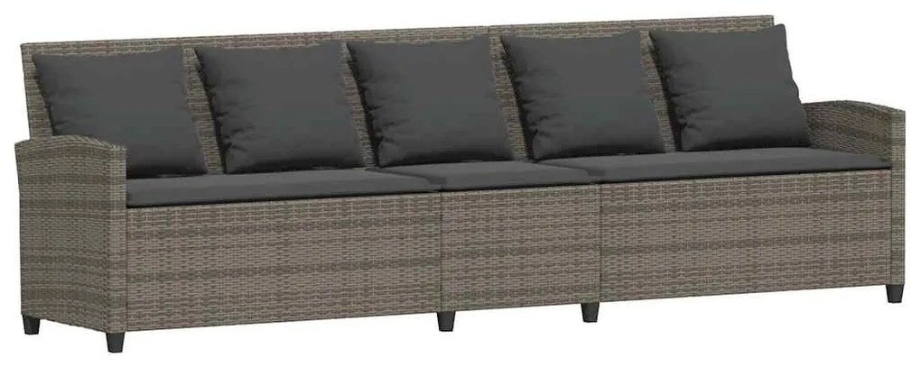 5 személyes szürke polyrattan kerti kanapé párnával