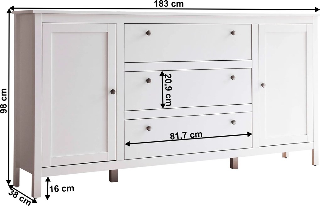 Komód 2D3S, fehér, OLJE
