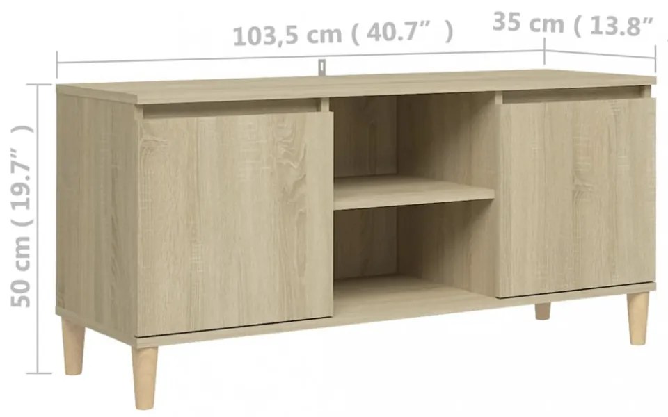 sonoma tölgy színű TV-szekrény tömör fa lábakkal 103,5x35x50 cm