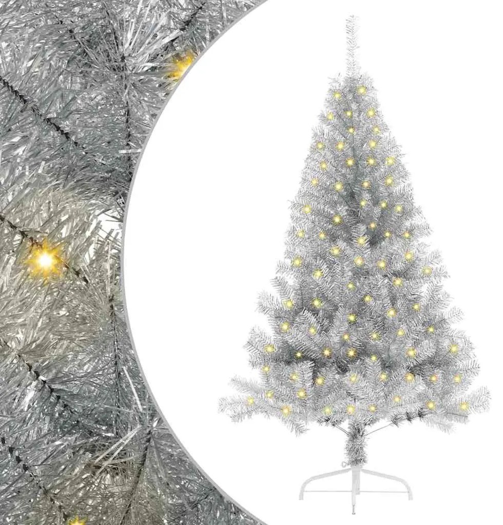 Mesterséges, előre világított karácsonyi fa Ezüst 150 cm PET