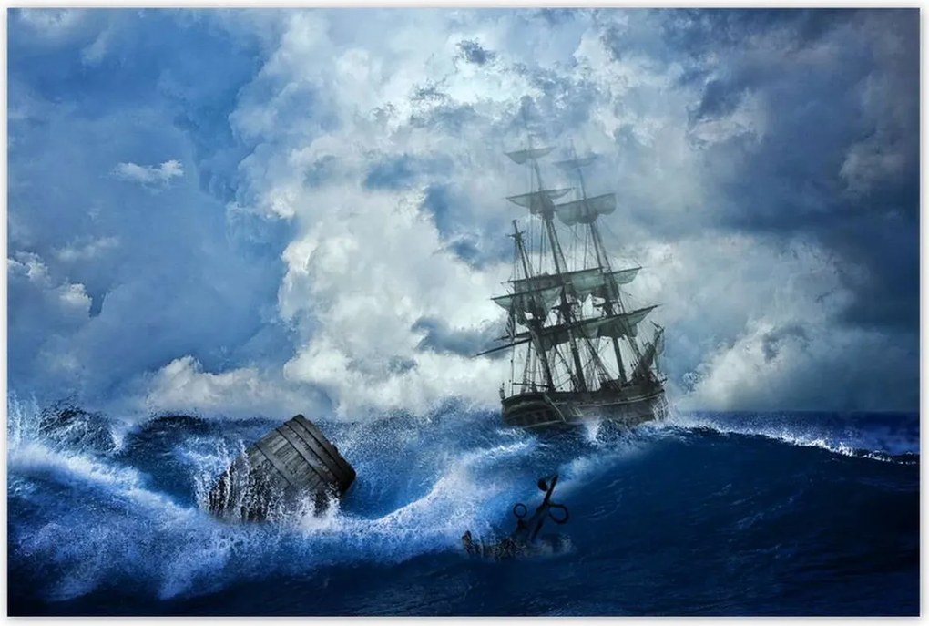 Poszterek 120x80 Vihar Tenger Hajó Tájkép