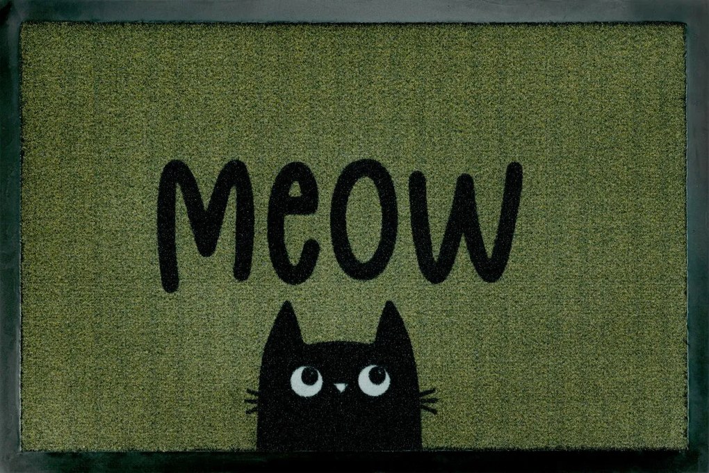 Lábtörlő bejárati szőnyeg|Billboard Meow in syle green Cica 50x75cm